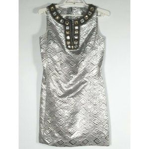 Tory Burch Sz 2 Jeweled VNeck Sheath Dress Metalli